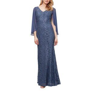Alex Evenings 6 Formal Long Dress Draped Back Wedgewood Blue Wedding Guest NEW